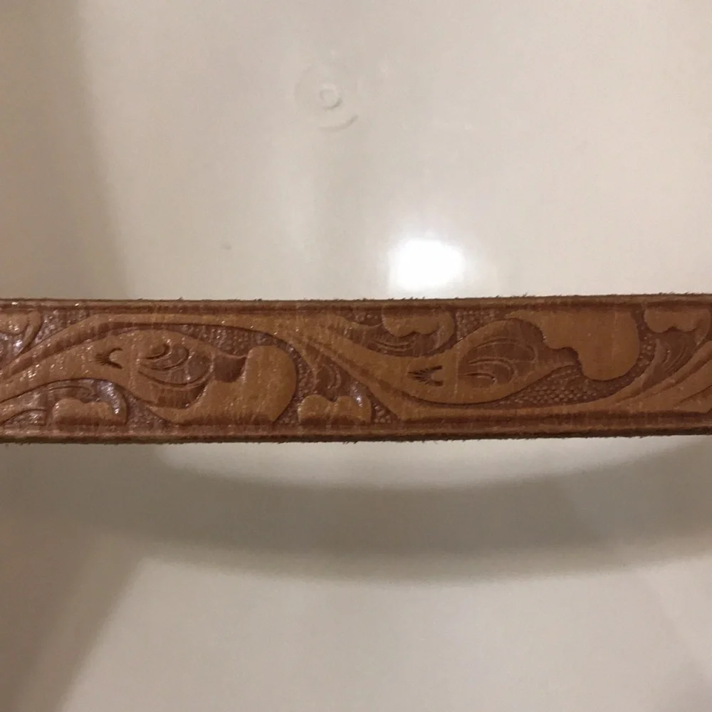 Vintage Wesco Tan Southwest Tool Embossed Top Grain Cowhide Leather Belt 24
